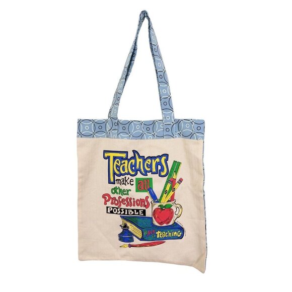 Teachers Canvas Tote Book Bag Graphics Beige New Without Tags Gift Canada - Picture 1 of 5